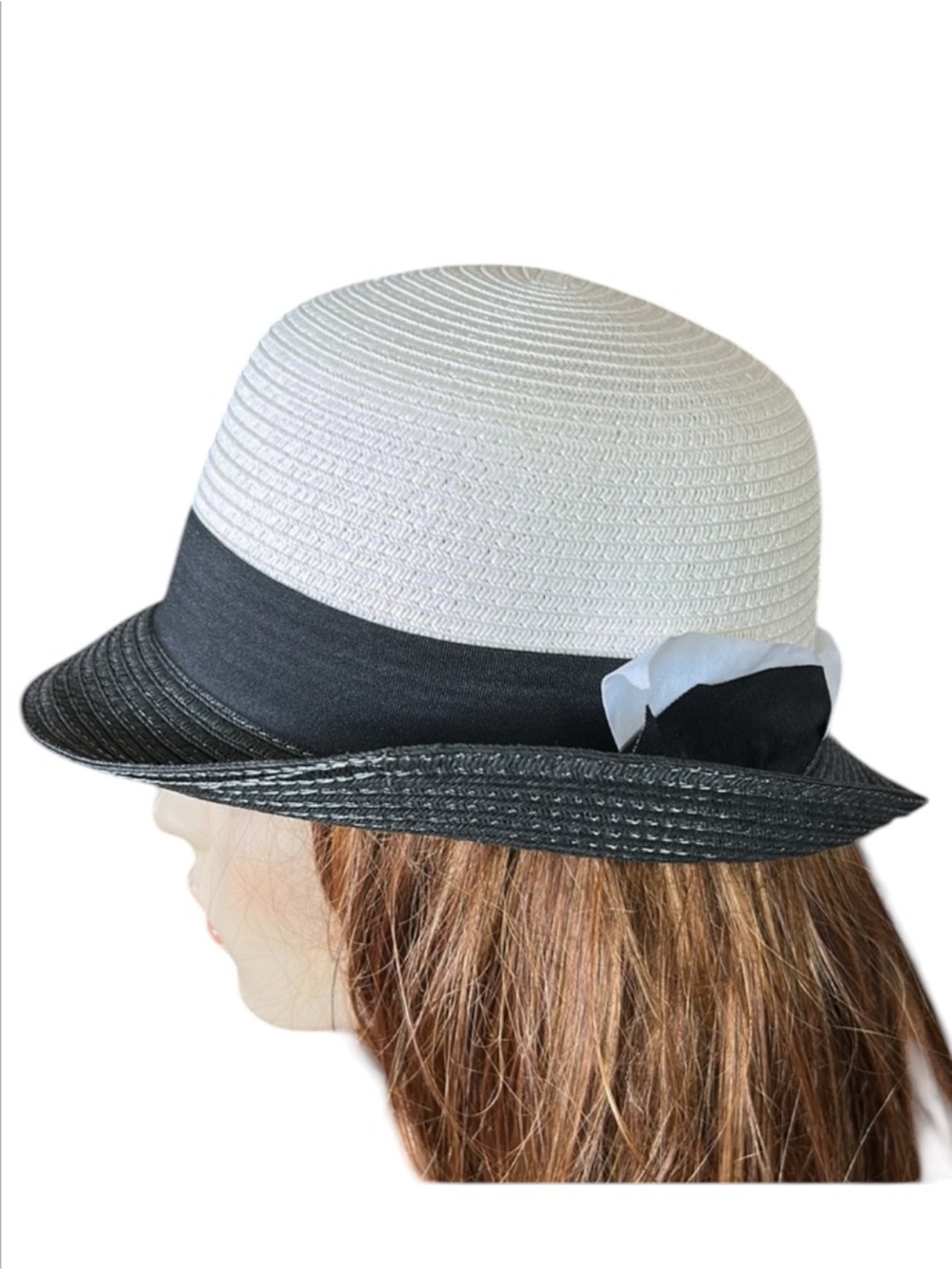 Vintage Black and White Straw Sun Hat - Picture 9 of 9